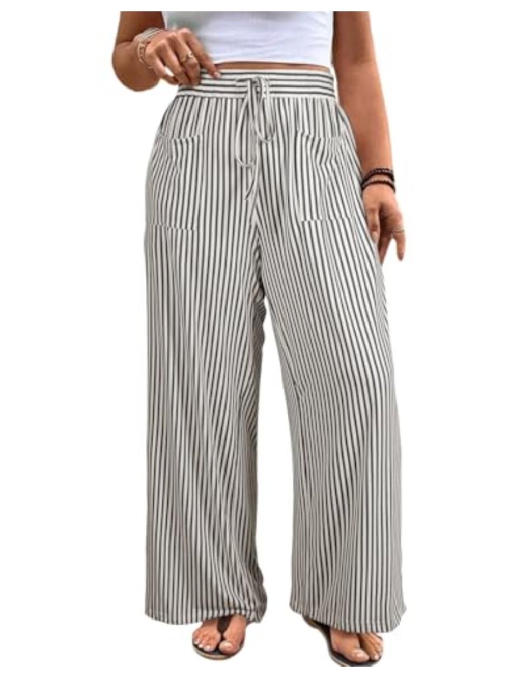 Plus Size Wide Leg Palazzo Pants High Waist Elastic Drawstring Lounge Pants
